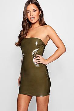 Boohoo Petite Vinyl Bandeau Dress