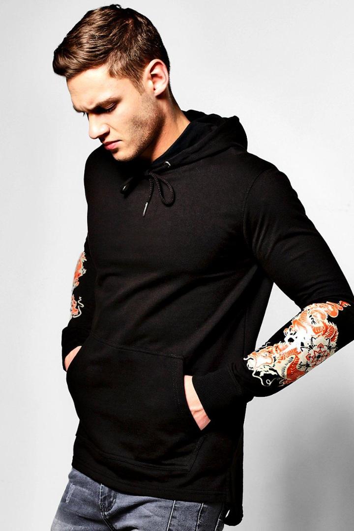 Boohoo Oversized Dragon Print Hoodie Black