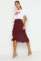Boohoo Woven Heart Print Ruffle Midi Skirt