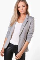 Boohoo Lily Ruched Sleeve Blazer Grey