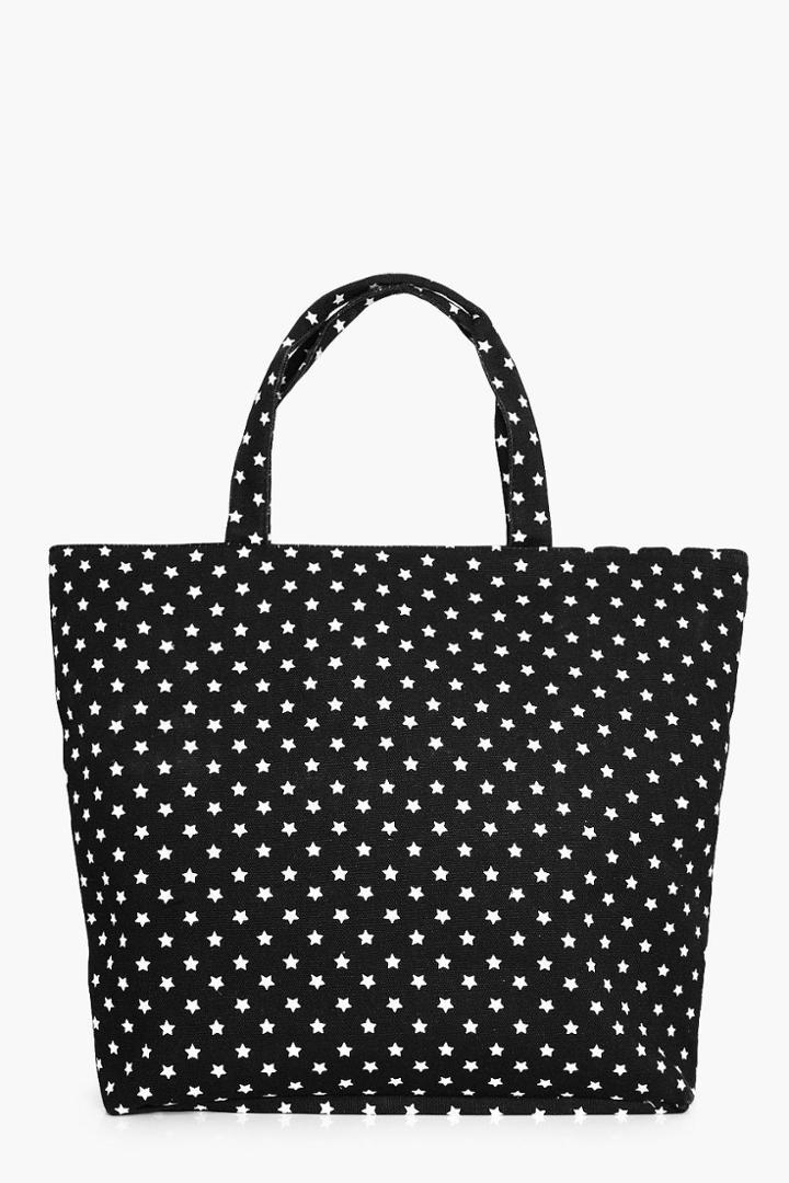 Boohoo Anna Star Print Beach Bag Black
