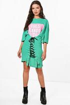Boohoo Erin Lace Up Printed Oversized T-shirt Dress