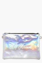 Boohoo Florence Holographic Half Mermaid Clutch Bag Silver