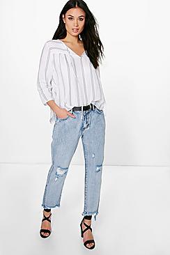 Boohoo Zoe Fray Hem Distressed Mom Jeans