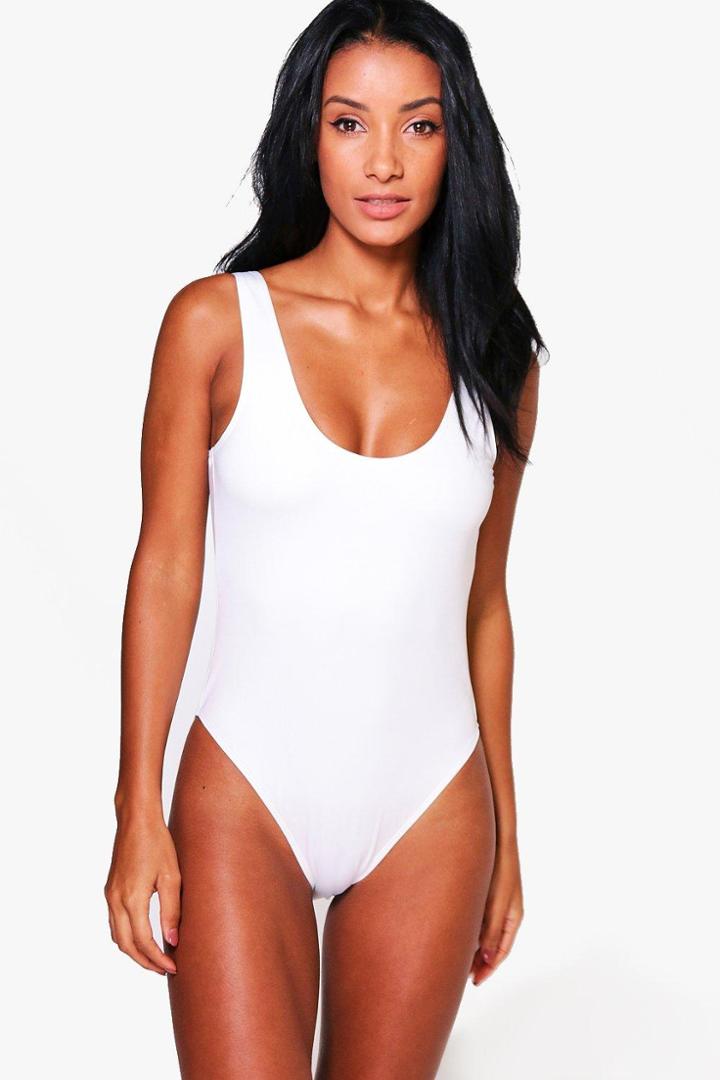 Boohoo Corfu Scoop Back Bathing Suit White