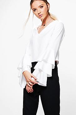 Boohoo Vanessa Frill Sleeve Woven Top