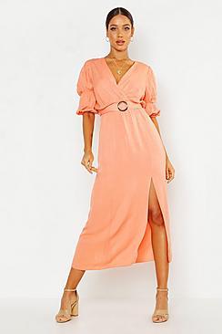 Boohoo Puff Sleeve Horn Buckle Midaxi Dress