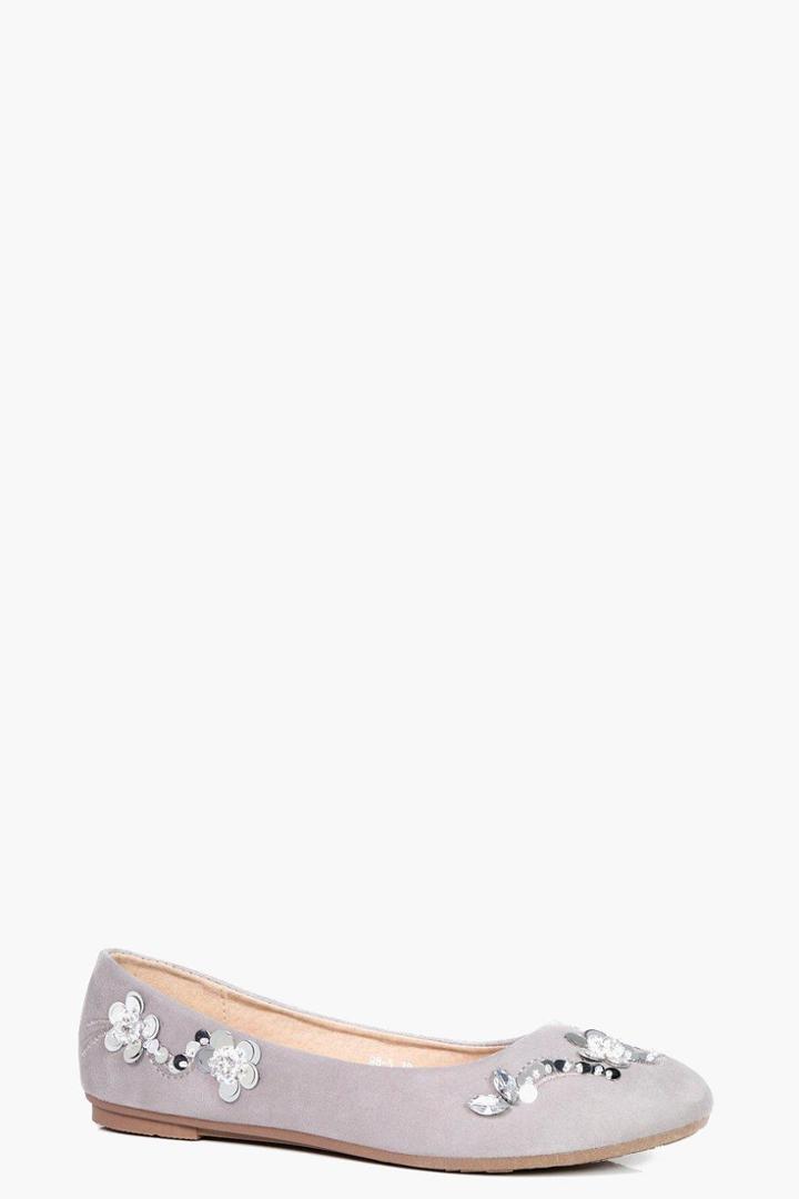 Boohoo Sophia Embellished Basic Ballet Grey