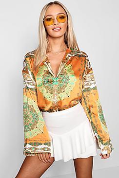 Boohoo Sally Scarf Flare Sleeve Shirt