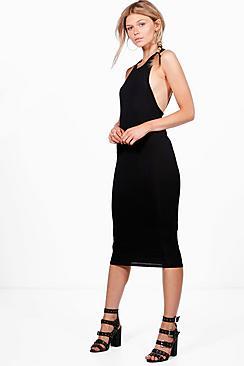 Boohoo Petite Jennie Back Detail Thigh Split Midi Dress