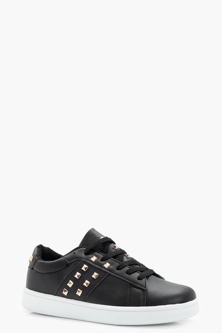 Boohoo Emily Stud Lace Up Trainer Black