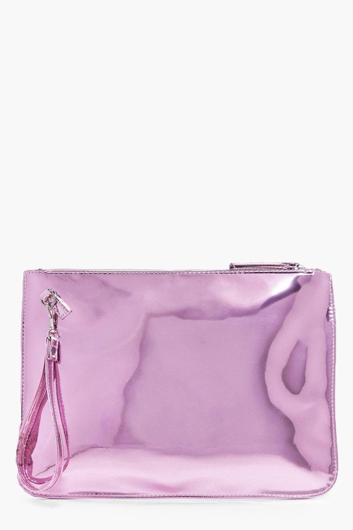 Boohoo Nina Holographic Handstrap Clutch Bag Pink