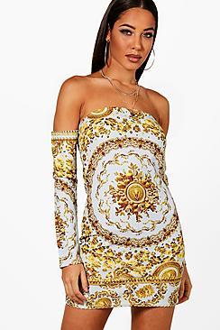 Boohoo Baroque Off The Shoulder Bodycon Dress