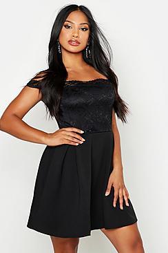 Boohoo Off The Shoulder Lace Skater Dress