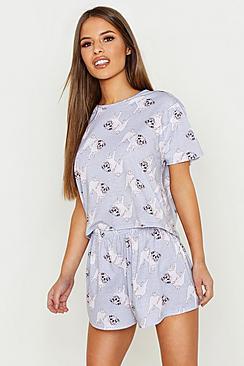 Boohoo Petite Pug Print Pj Short Set