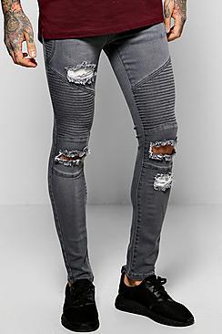 Boohoo Skinny Fit Ripped Biker Jeans