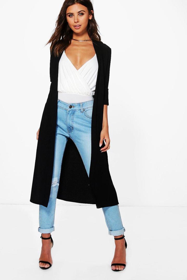 Boohoo Petite Laura Half Sleeve Turn Up Cuff Duster Black