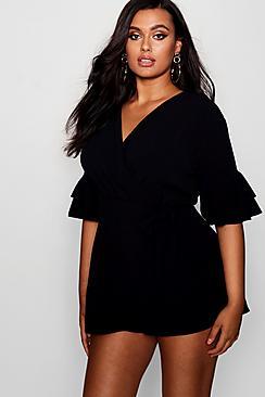 Boohoo Plus Ruffle Sleeve Playsuit