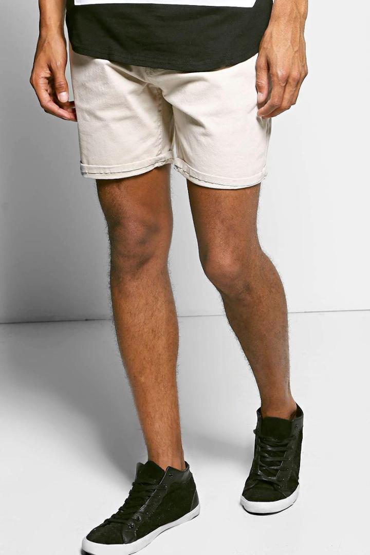 Boohoo Cotton Twill Turn Up Chino Short Stone