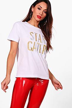 Boohoo Petite Jess Star Gazer Oversized Tee