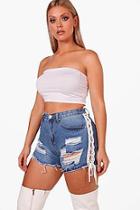 Boohoo Plus Sophia Lace Up Side Denim Hot Pants