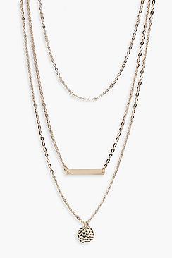 Boohoo Ivy Layered Coin And Bar Necklace