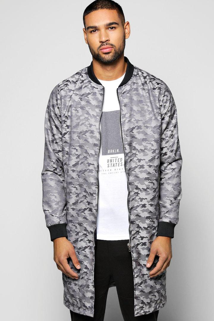 Boohoo Longline Jacquard Bomber Grey