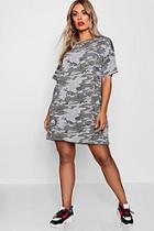 Boohoo Plus Darcy Camo Print T Shirt Dress
