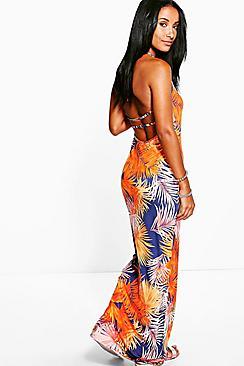 Boohoo Clara Strappy Back Tropical Maxi Dress