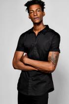Boohoo Slim Fit Short Stretch Sleeve Shirt Black
