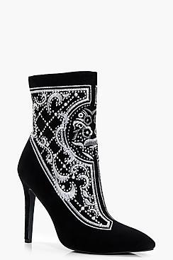 Boohoo Premium Kara Embroidered Ankle Shoe Boot