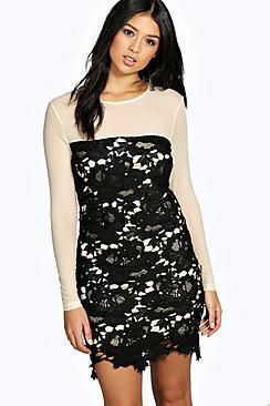 Boohoo Boutique Marie Lace & Mesh Bodycon Dress