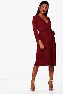 Boohoo Rosie Turn Back Sleeve Wrap Midi Dress
