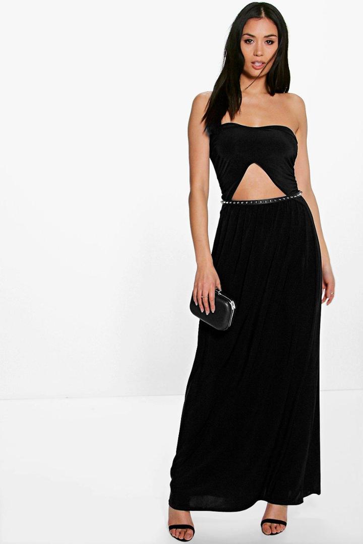 Boohoo Lily Front Cut Out Bandeau Maxi Dress Black