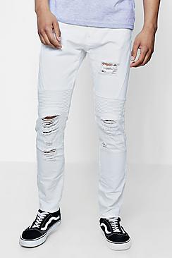 Boohoo Skinny Fit Rigid Biker Jeans With Ripped Knees