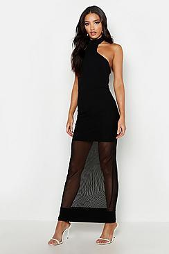 Boohoo High Neck Mesh Maxi Dress