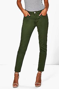 Boohoo Katy Khaki Mid Rise Skinny Jeans