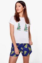 Boohoo Tall Olivia Christmas Tree T-shirt & Short Set Navy