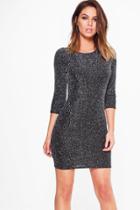 Boohoo Farah Metallic 3/4 Sleeve Bodycon Dress Black