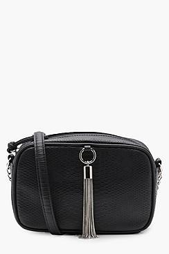 Boohoo Amelia Snake & Chain Tassel Cross Body Bag