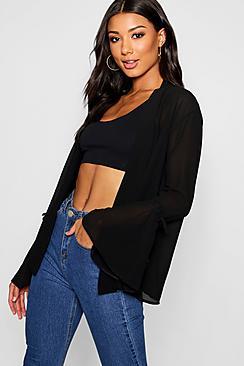 Boohoo Tie Flare Sleeve Kimono