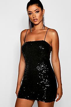 Boohoo Sequin Square Neck Bodycon Dress
