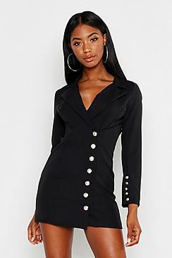 Boohoo Gold Button Front Blazer Dress