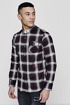 Boohoo Long Sleeve Brushed Check Shirt With Flap Pocket