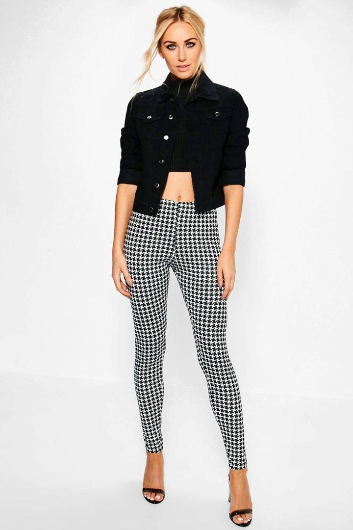 Boohoo Willow Monochrome Dogtooth Print Leggings Multi