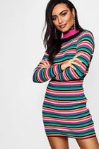Boohoo Charlotte Rainbow Stripe Knitted Dress