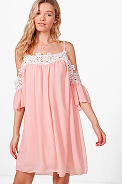 Boohoo Layla Crochet Cold Shoulder Woven Dress