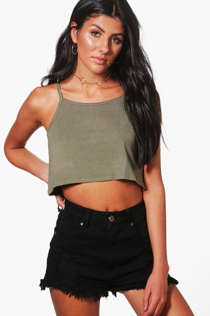 Boohoo Evelyn Basic Swing Crop Cami Khaki