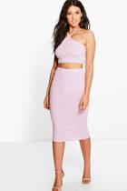 Boohoo Jesca Ribbed Cut Away Top & Midi Skirt Co-ord Set Violet