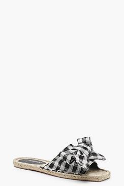 Boohoo Bella Gingham Oversized Bow Square Toe Espadrilles